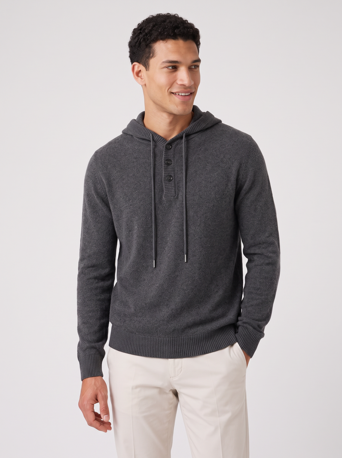 Men's Cashmere Button-Up Hoodie – Relaxed Fit Knit Hooded Sweater – Covert Club product image 7