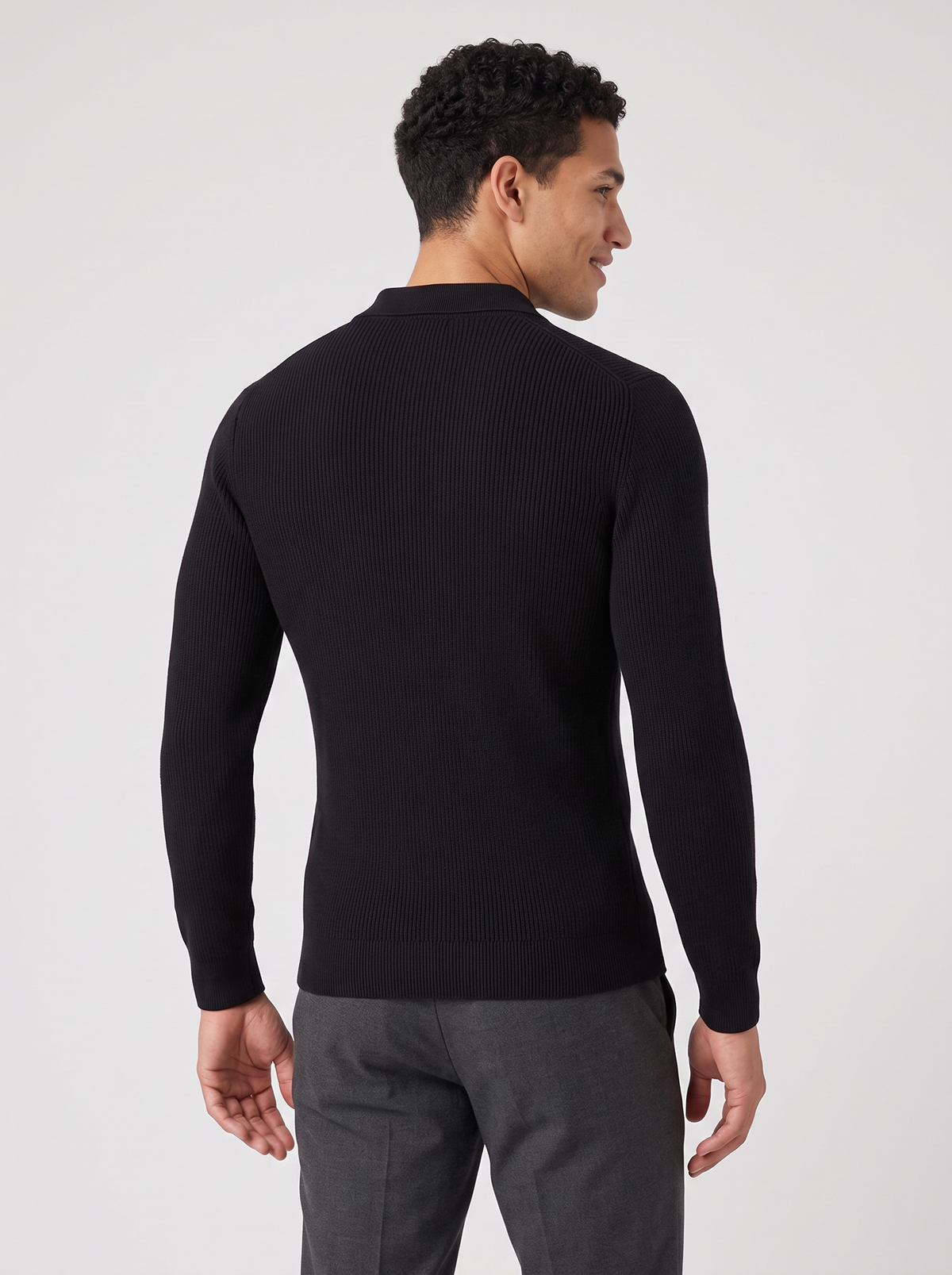 Men's Muscle Fit Knitted Polo Jumper – Long Sleeve Polo Sweater – Covert Club product image 2