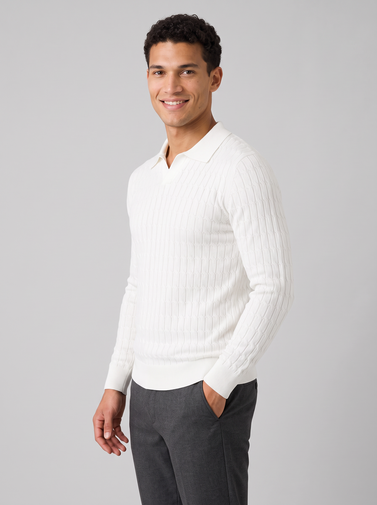 Men's Muscle Fit Knitted Polo Jumper – Long Sleeve Polo Sweater – Covert Club product image 5