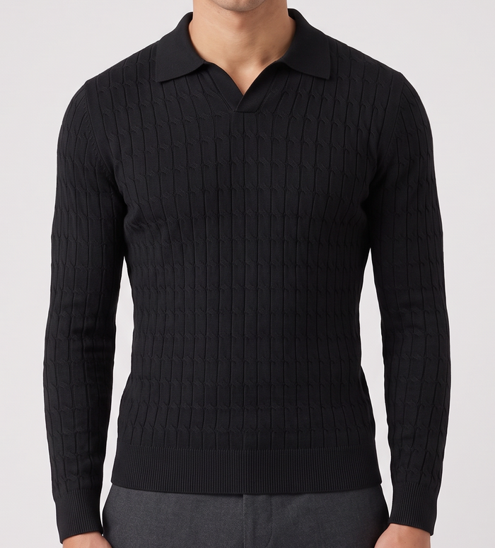 Men's Muscle Fit Knitted Polo Jumper – Long Sleeve Polo Sweater – Covert Club product image 1