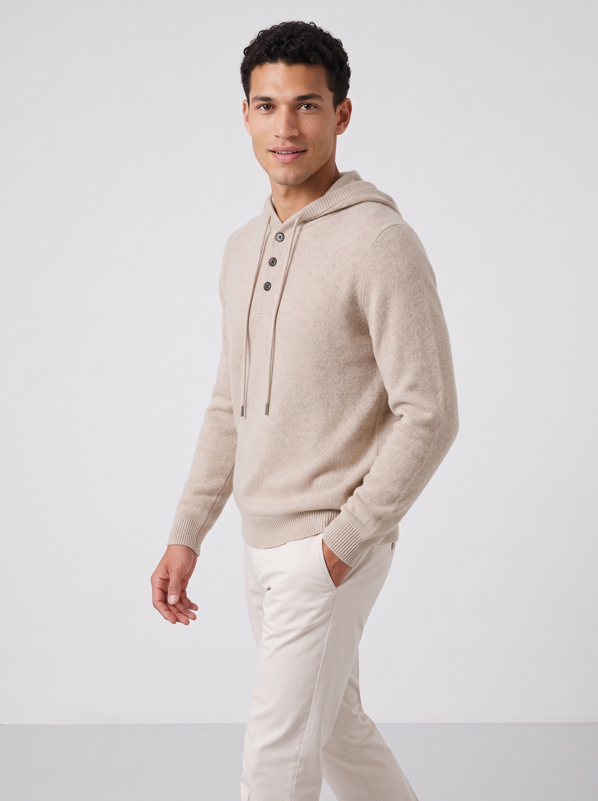 Men's Cashmere Button-Up Hoodie – Relaxed Fit Knit Hooded Sweater – Covert Club product image 3