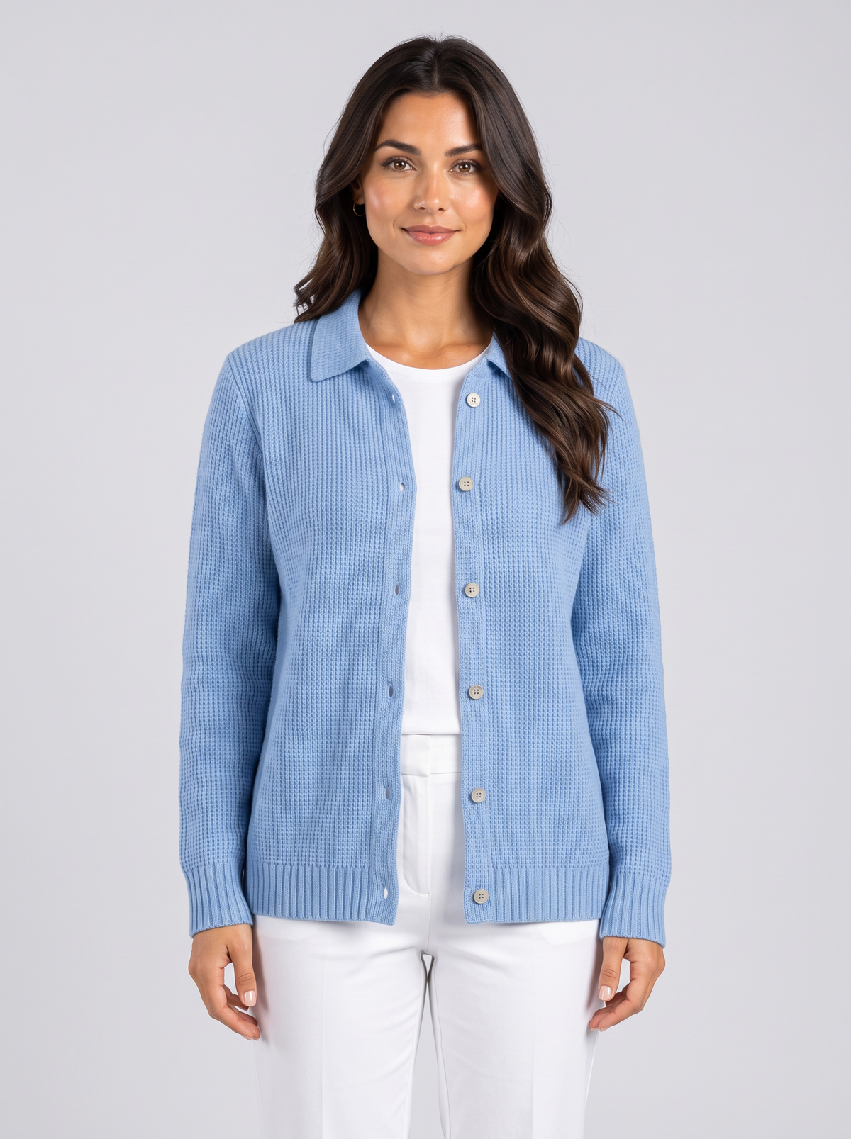Women's Collared Ribbed Knit Cardigan – Button-Front Relaxed Fit – Covert Club product image 2