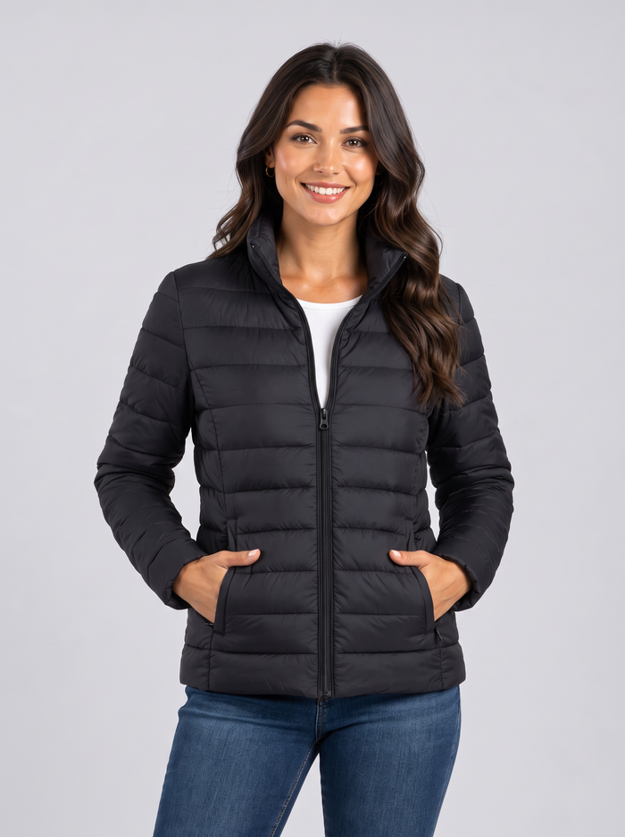 Women's Lightweight Puffer Jacket – Stand Collar Quilted Zip Jacket – Covert Club product image 1