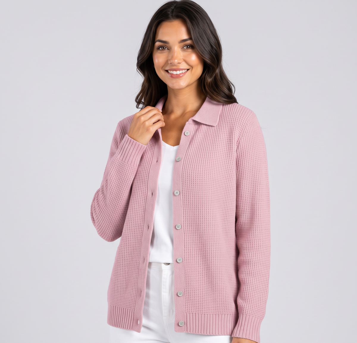 Women's Collared Ribbed Knit Cardigan – Button-Front Relaxed Fit – Covert Club product image 1