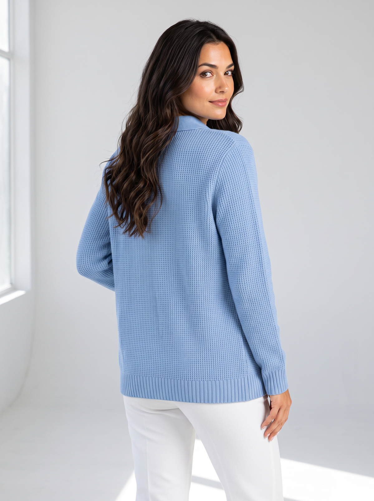 Women's Collared Ribbed Knit Cardigan – Button-Front Relaxed Fit – Covert Club product image 3