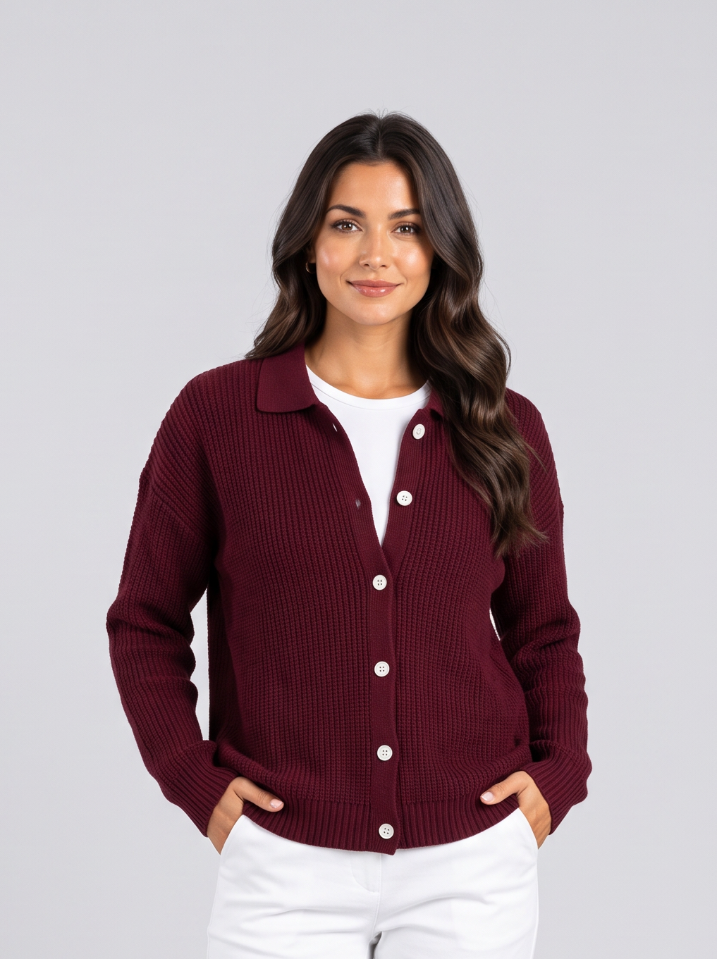 Women's Collared Ribbed Knit Cardigan – Button-Front Relaxed Fit – Covert Club product image 5