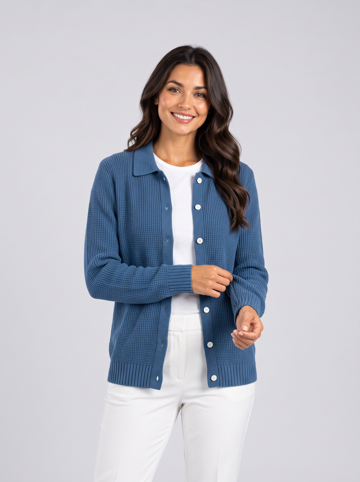 Women's Collared Ribbed Knit Cardigan – Button-Front Relaxed Fit – Covert Club product image 6