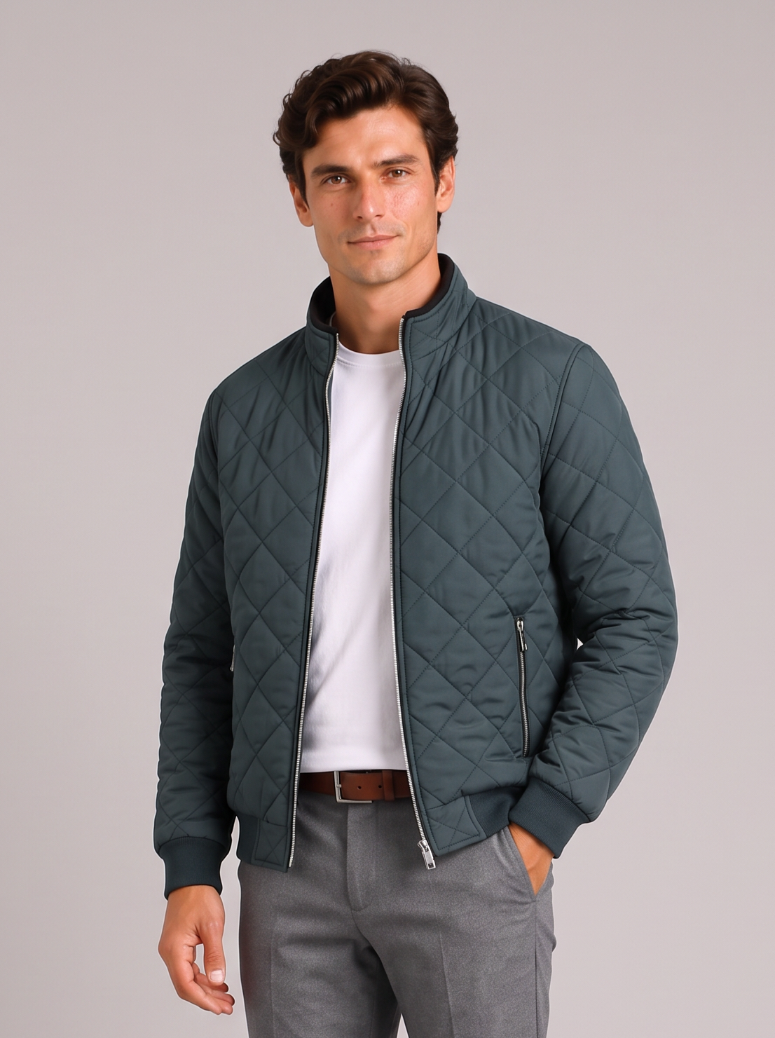 Men's Diamond Quilted Jacket – Stand Collar Zip-Up Bomber – Covert Club product image 5