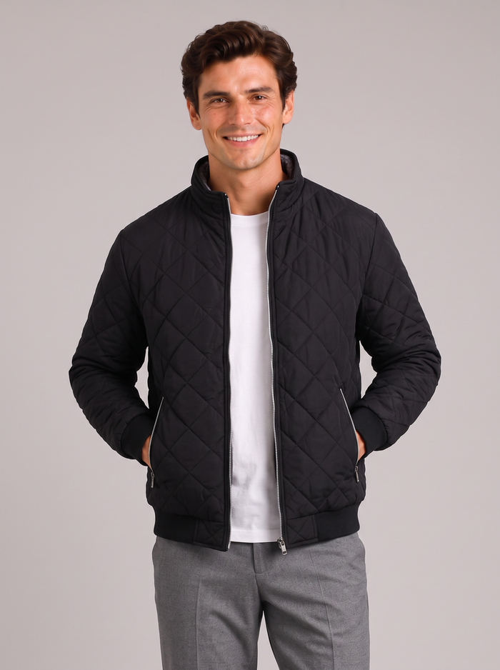 Men's Diamond Quilted Jacket – Stand Collar Zip-Up Bomber – Covert Club product image 1
