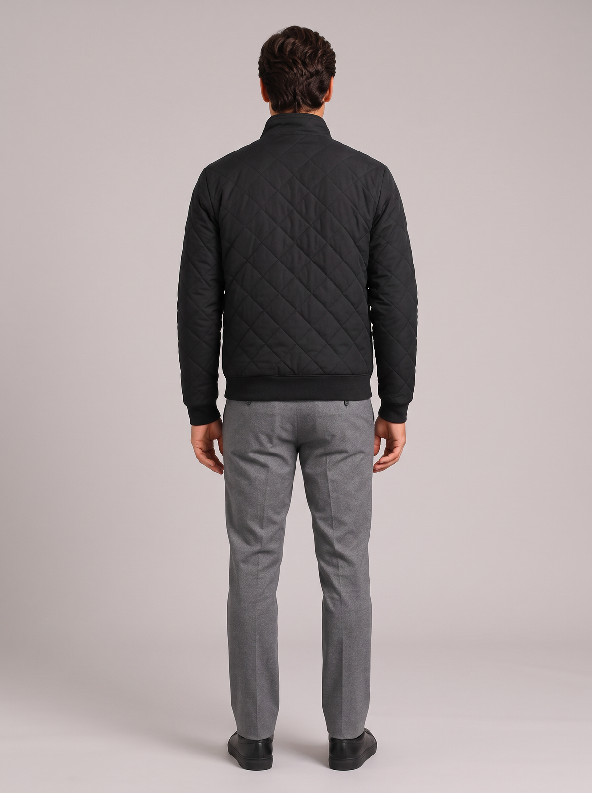 Men's Diamond Quilted Jacket – Stand Collar Zip-Up Bomber – Covert Club product image 2
