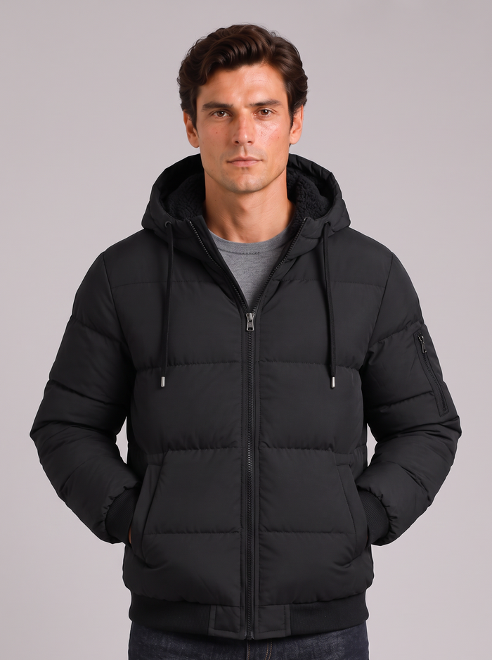 Men's Padded Hooded Puffer Jacket – Winter Coat with Sleeve Pocket – Covert Club product image 1