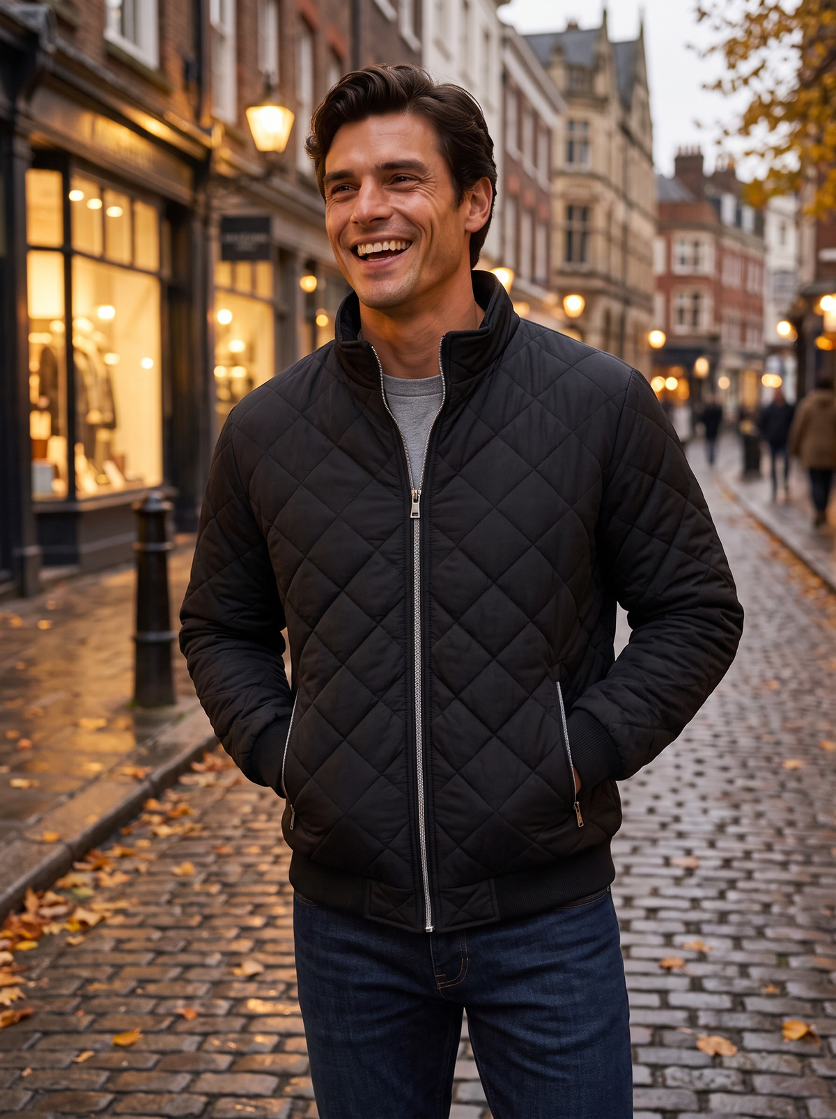 Men's Diamond Quilted Jacket – Stand Collar Zip-Up Bomber – Covert Club product image 4