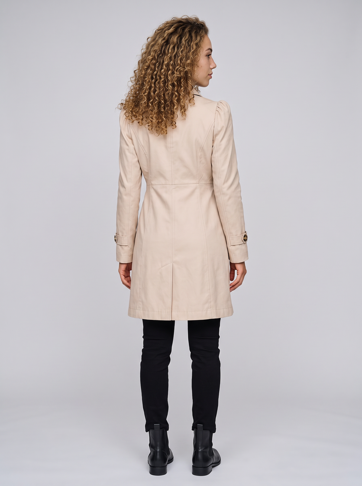 Women's Fitted Single-Breasted Trench Coat – Classic Beige Trench – Covert Club product image 3