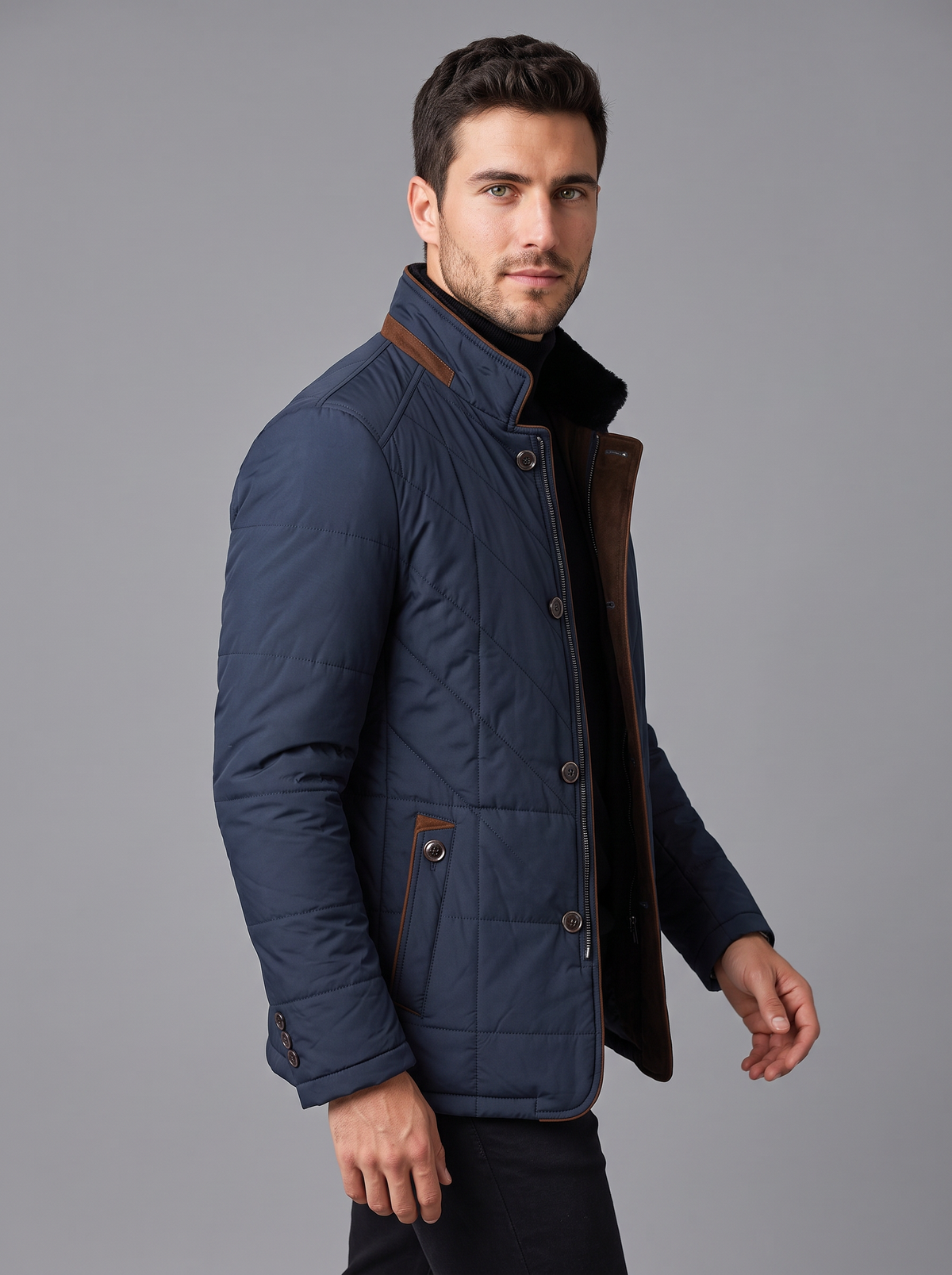 Men's Quilted Stand-Collar Jacket – Lightweight Padded Zip Coat – Covert Club product image 4