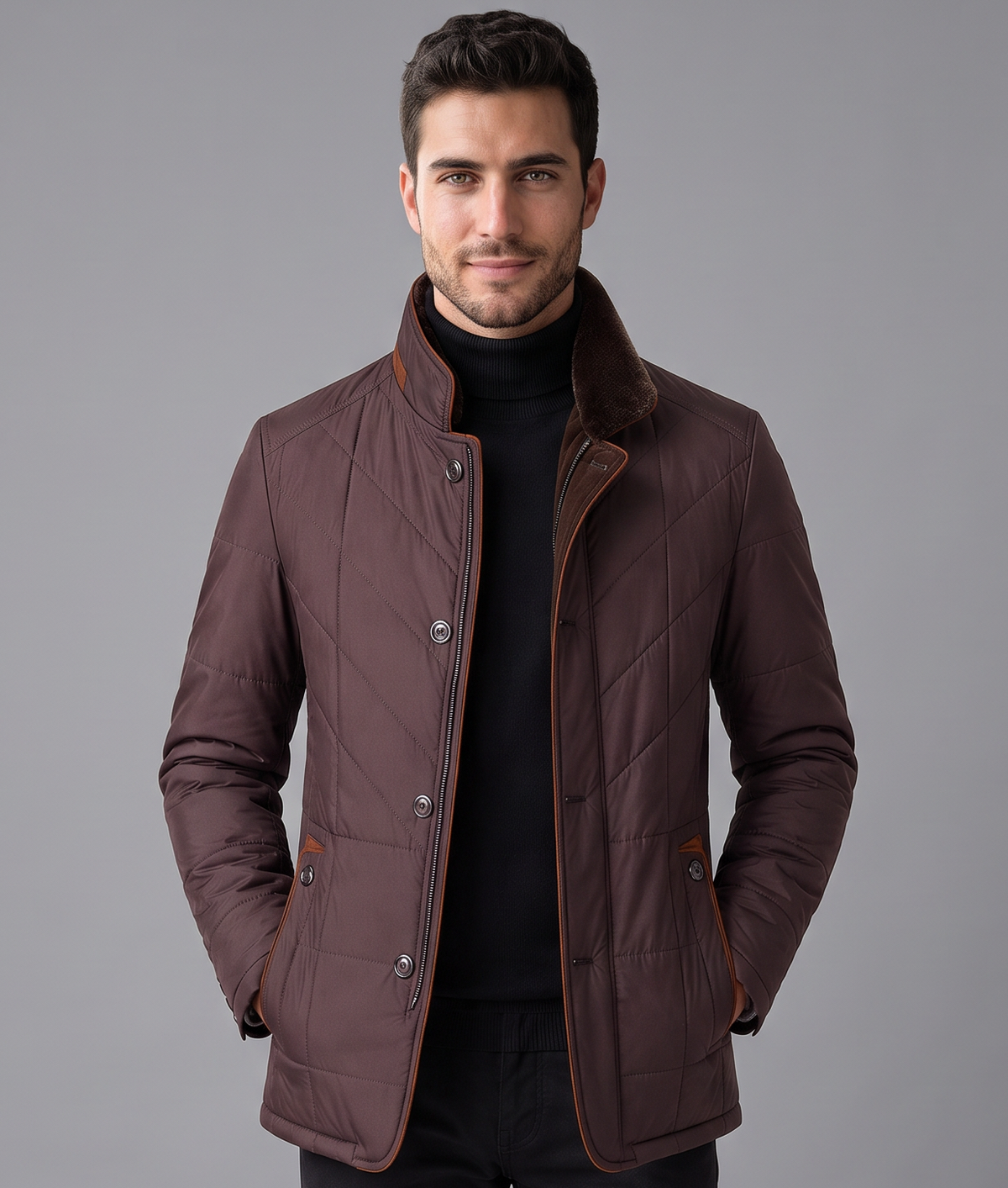 Men's Quilted Stand-Collar Jacket – Lightweight Padded Zip Coat – Covert Club product image 1