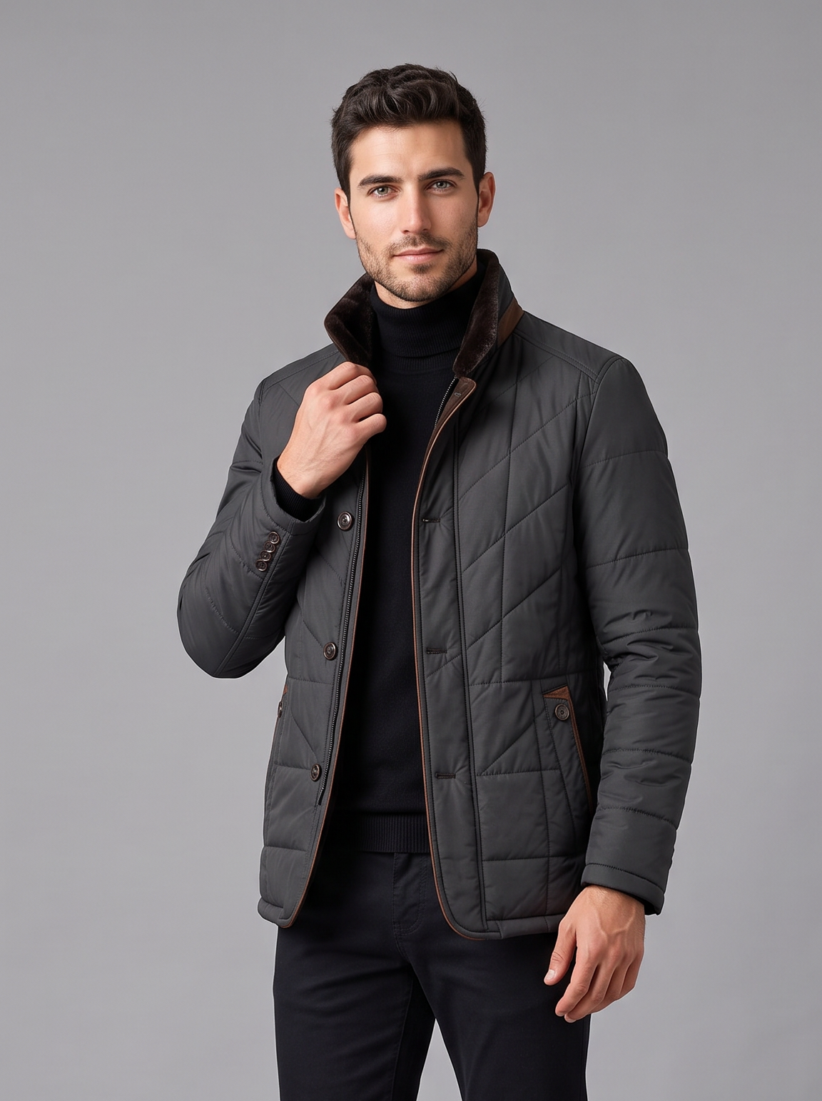 Men's Quilted Stand-Collar Jacket – Lightweight Padded Zip Coat – Covert Club product image 6