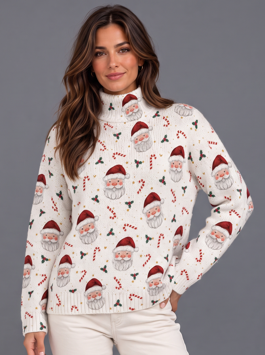 Women's Santa and candy cane mock neck jumper – Covert Club product photo 1