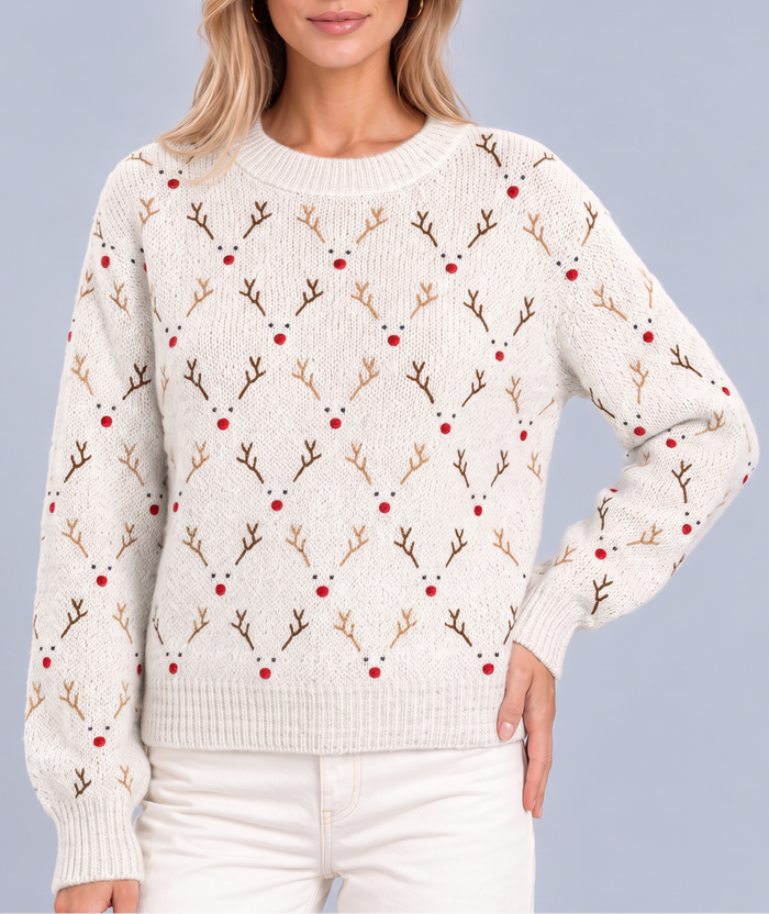 Women's Christmas Jumper – Reindeer Knitted Xmas Jumper with Crew Neck – Covert Club product photo 1