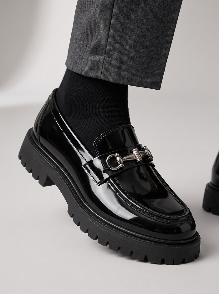 Men's Chunky Loafers – Black Slip-On Smart Shoes with Platform Sole – Covert Club product photo 1