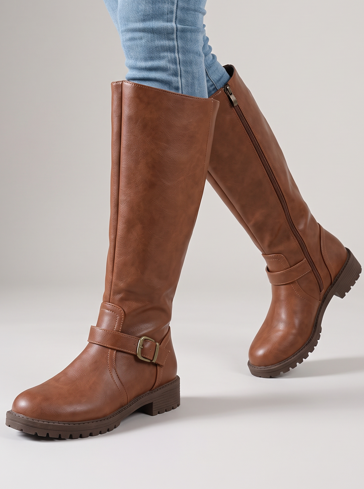 Women's Buckle Boots – Retro Black Faux Leather Boots with Comfortable Fit – Covert Club product photo 5