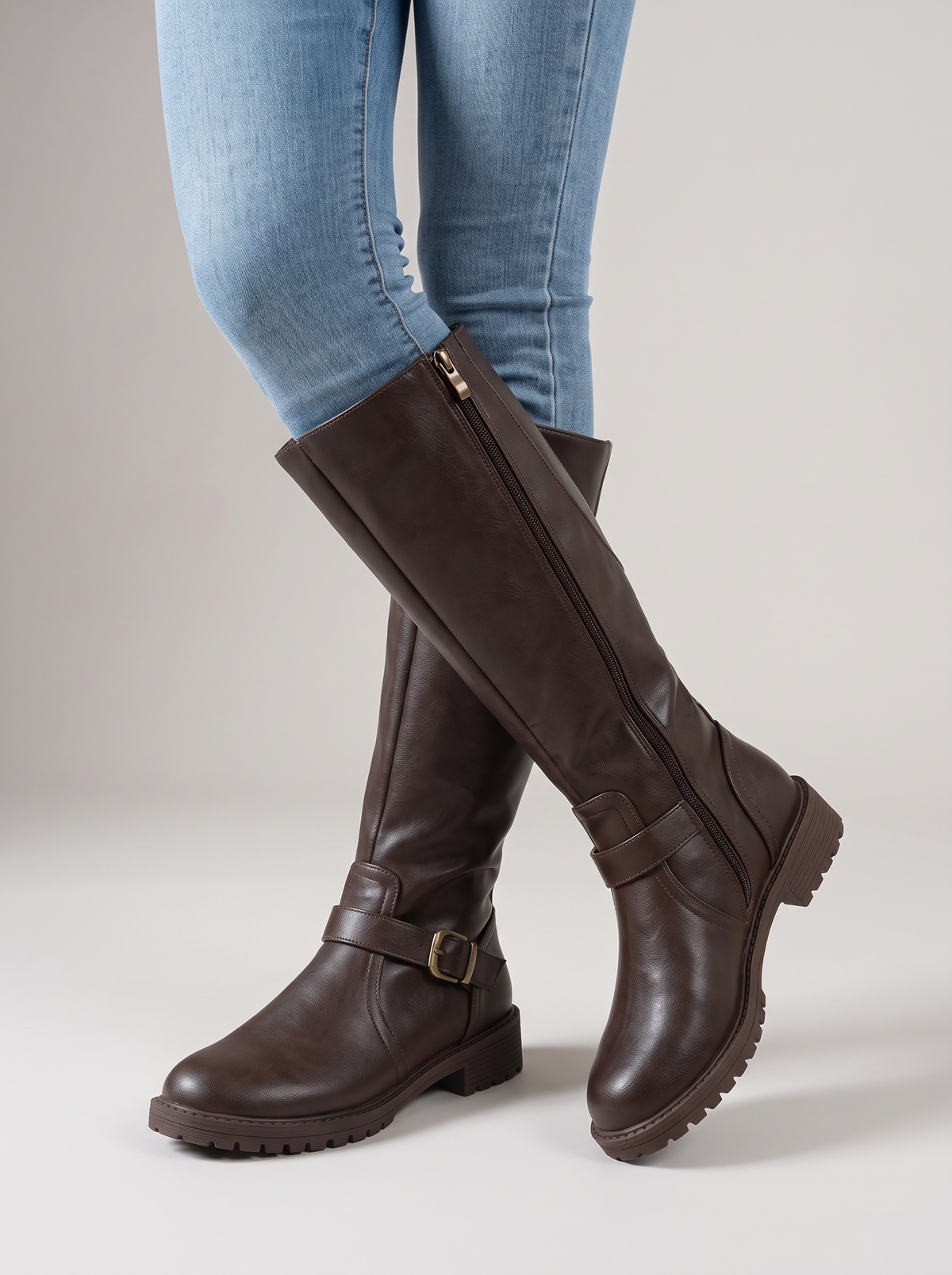 Women's Buckle Boots – Retro Black Faux Leather Boots with Comfortable Fit – Covert Club product photo 6