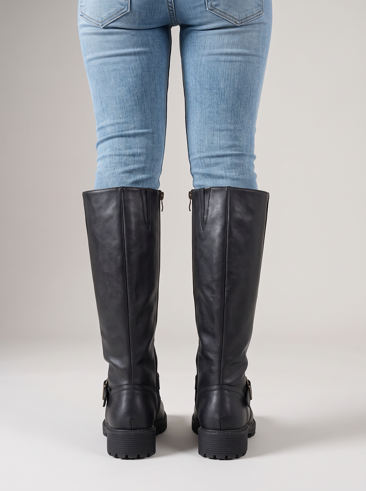 Women's Buckle Boots – Retro Black Faux Leather Boots with Comfortable Fit – Covert Club product photo 3