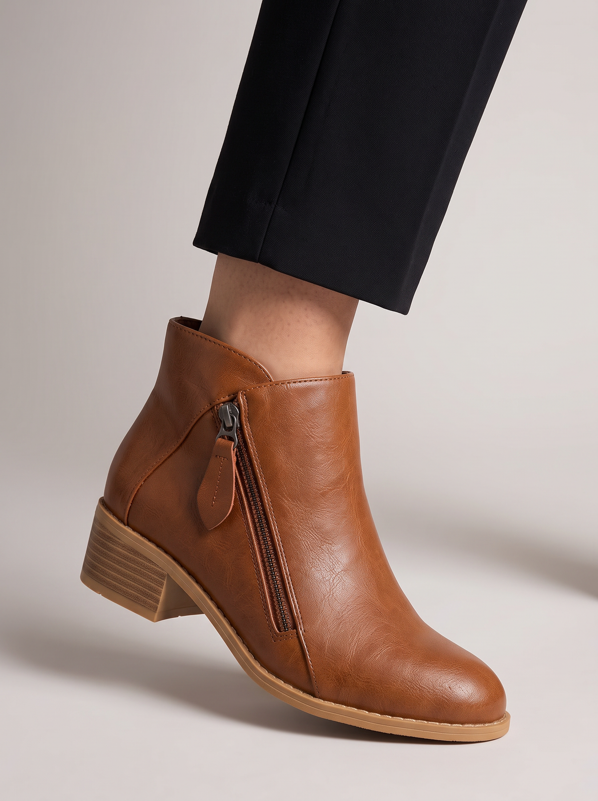 Women's Ankle Boots – Faux Leather Low Block Heel Boots with Zip – Covert Club product photo 4