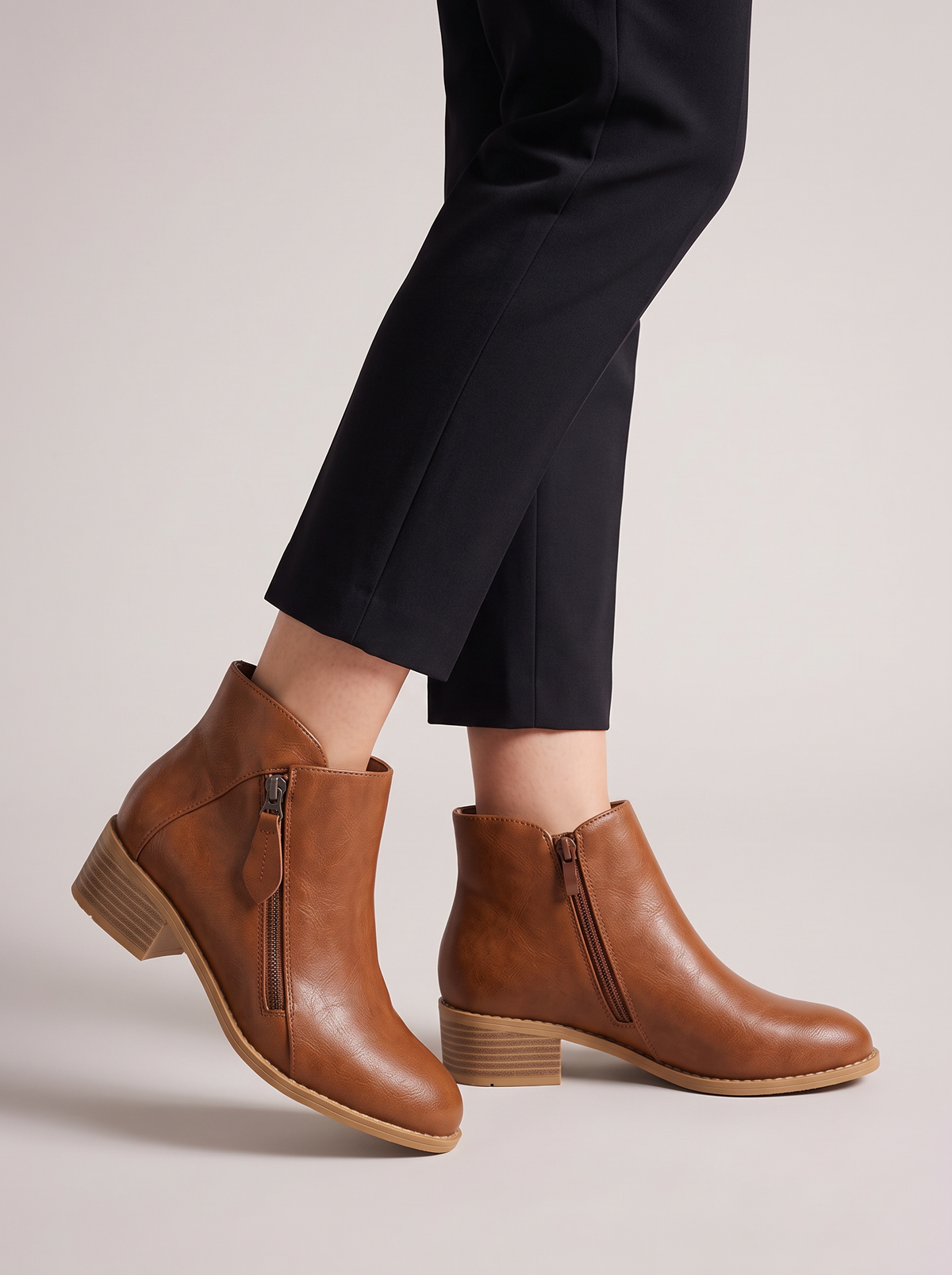 Women's Ankle Boots – Faux Leather Low Block Heel Boots with Zip – Covert Club product photo 2