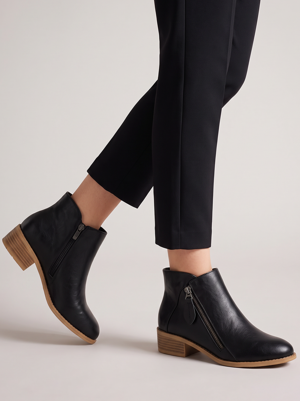 Women's Ankle Boots – Faux Leather Low Block Heel Boots with Zip – Covert Club product photo 5