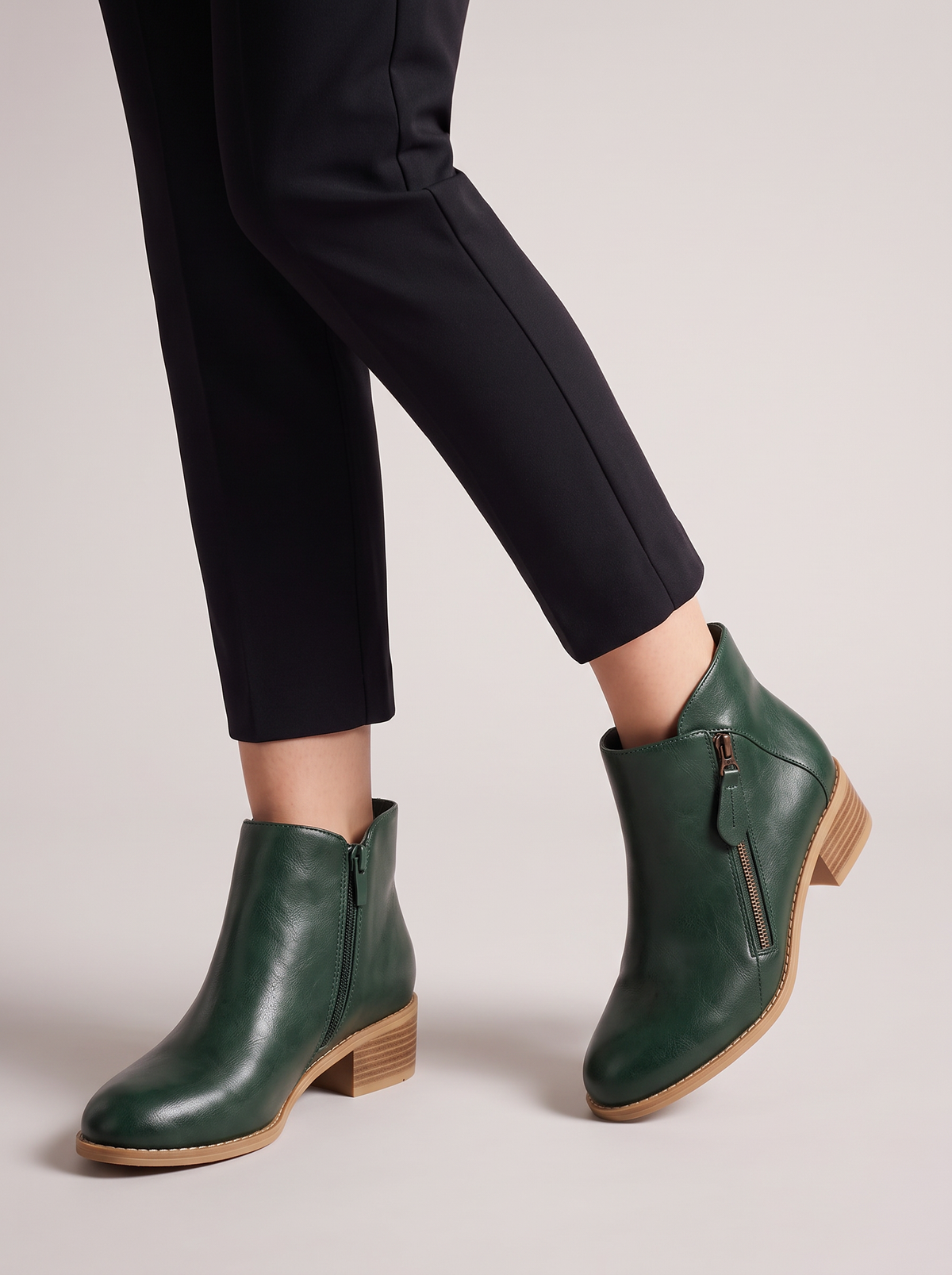 Women's Ankle Boots – Faux Leather Low Block Heel Boots with Zip – Covert Club product photo 8
