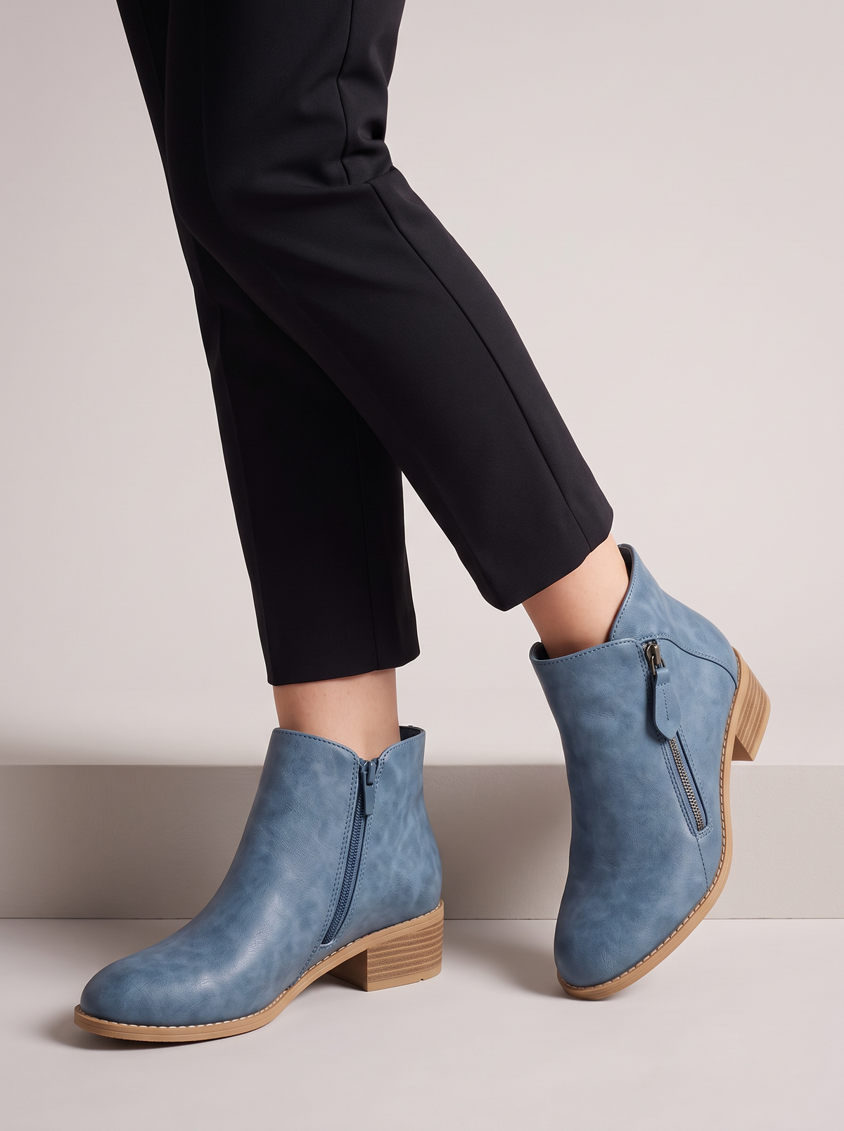 Women's Ankle Boots – Faux Leather Low Block Heel Boots with Zip – Covert Club product photo 7