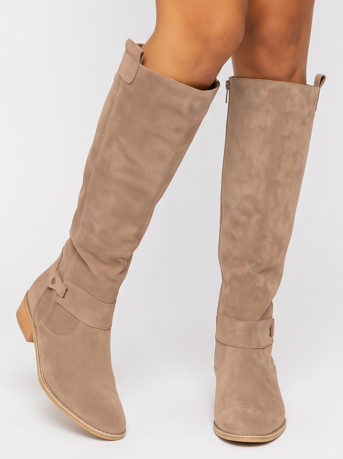 Women's Knee High Boots – Faux Suede Block Heel Boots with Side Zip – Covert Club product photo 1