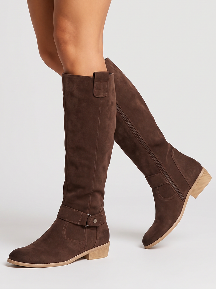 Women's Knee High Boots – Faux Suede Block Heel Boots with Side Zip – Covert Club product photo 4