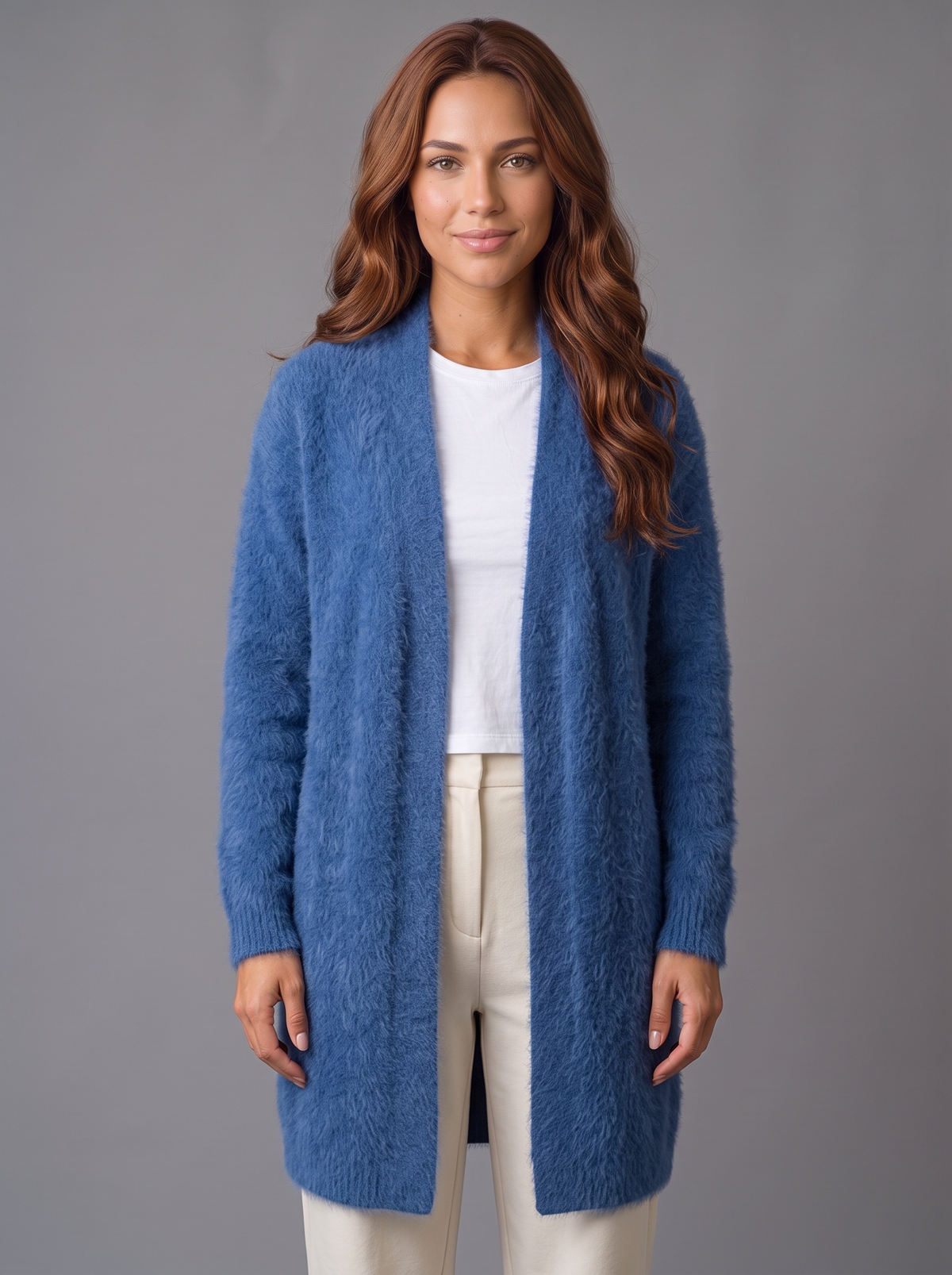 Women's Fluffy Coatigan – Long Open Front Cardigan