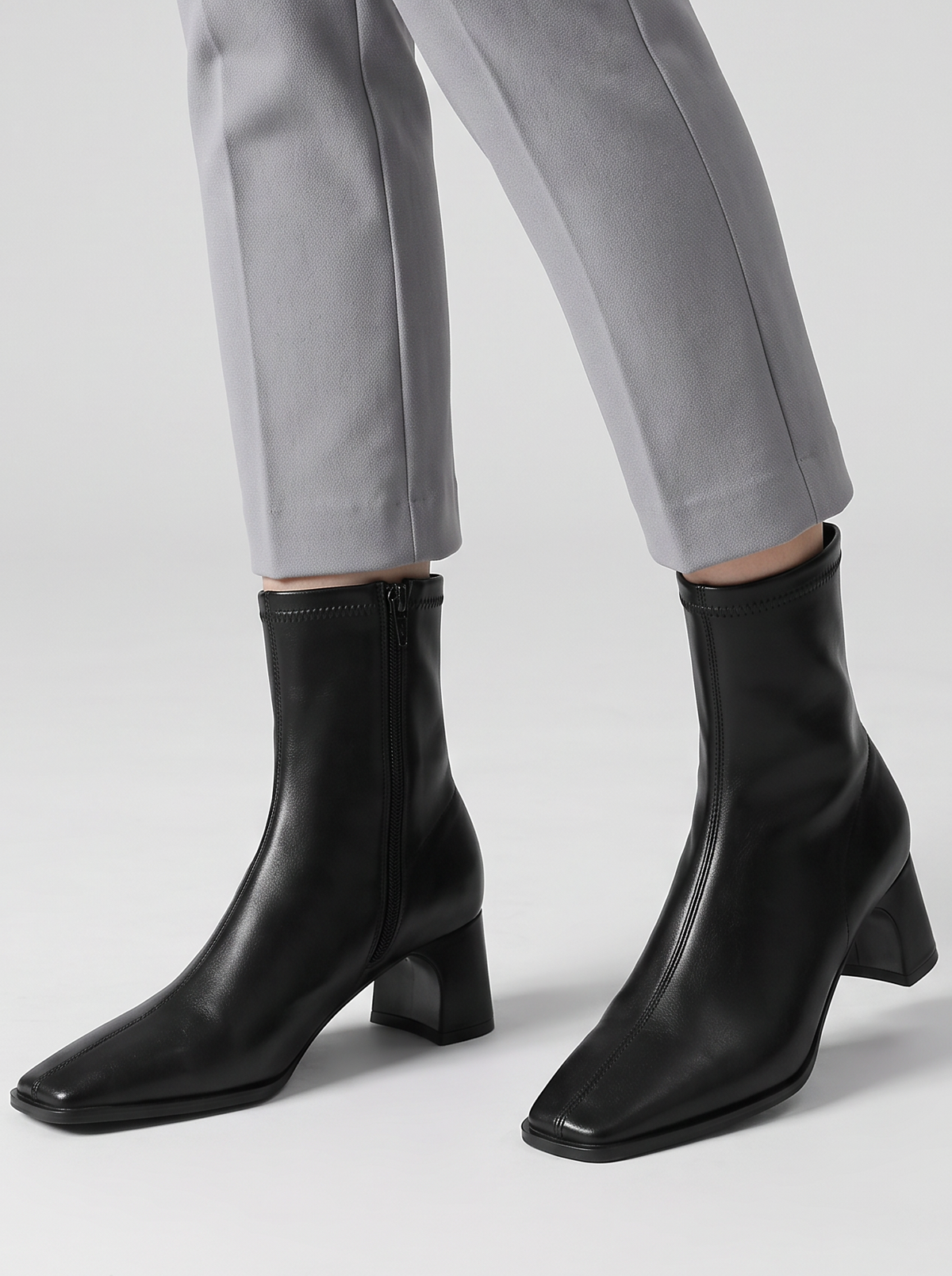 Women's Ankle Boots – Faux Leather Square Toe Block Heel Boots – Covert Club product photo 1