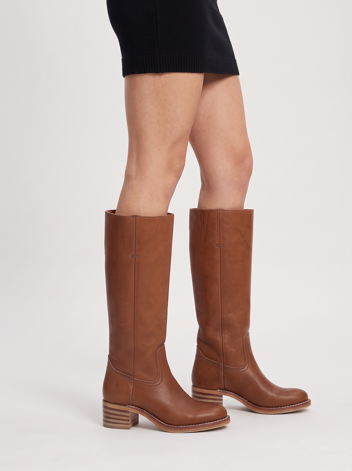 Women's Knee High Boots – Stacked Heel Heeled Boots in Brown – side view