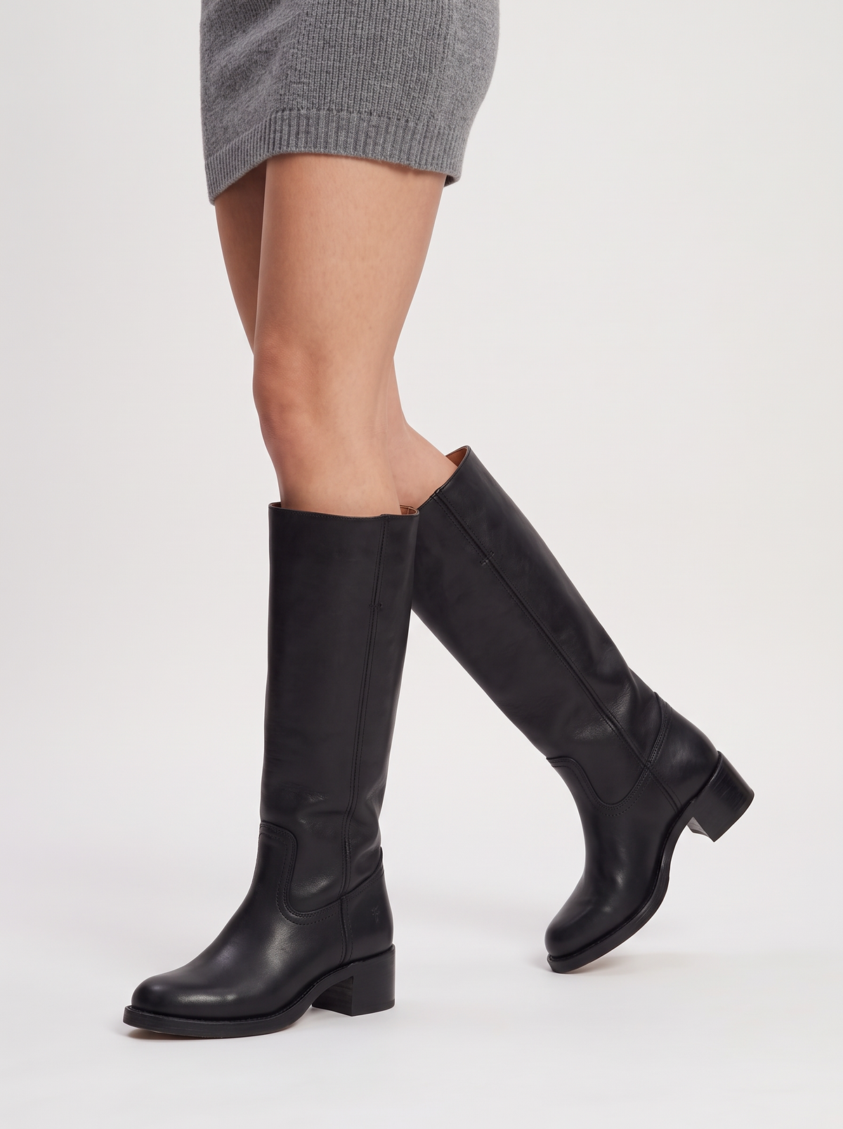 Women's Knee High Boots – Stacked Heel Heeled Boots in Black