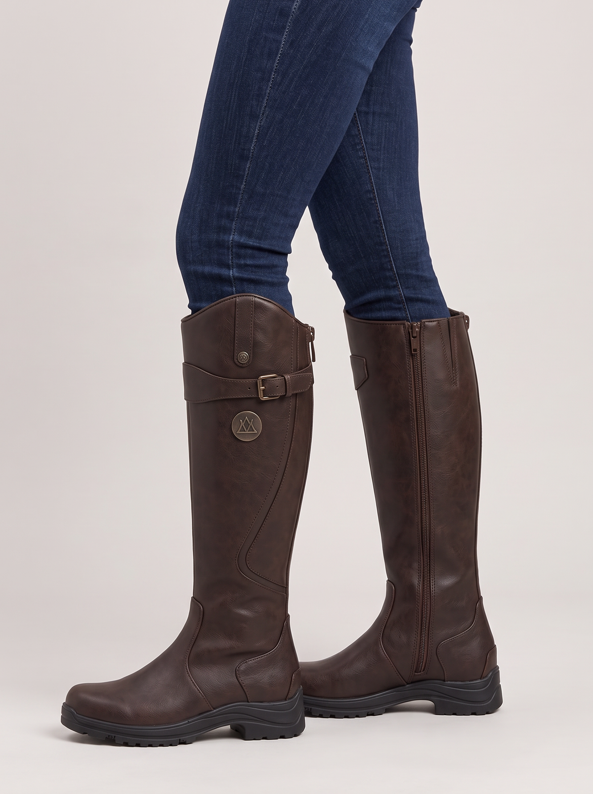 Women's Knee High Boots – Waterproof Lug Sole Boots in Dark Brown – side view