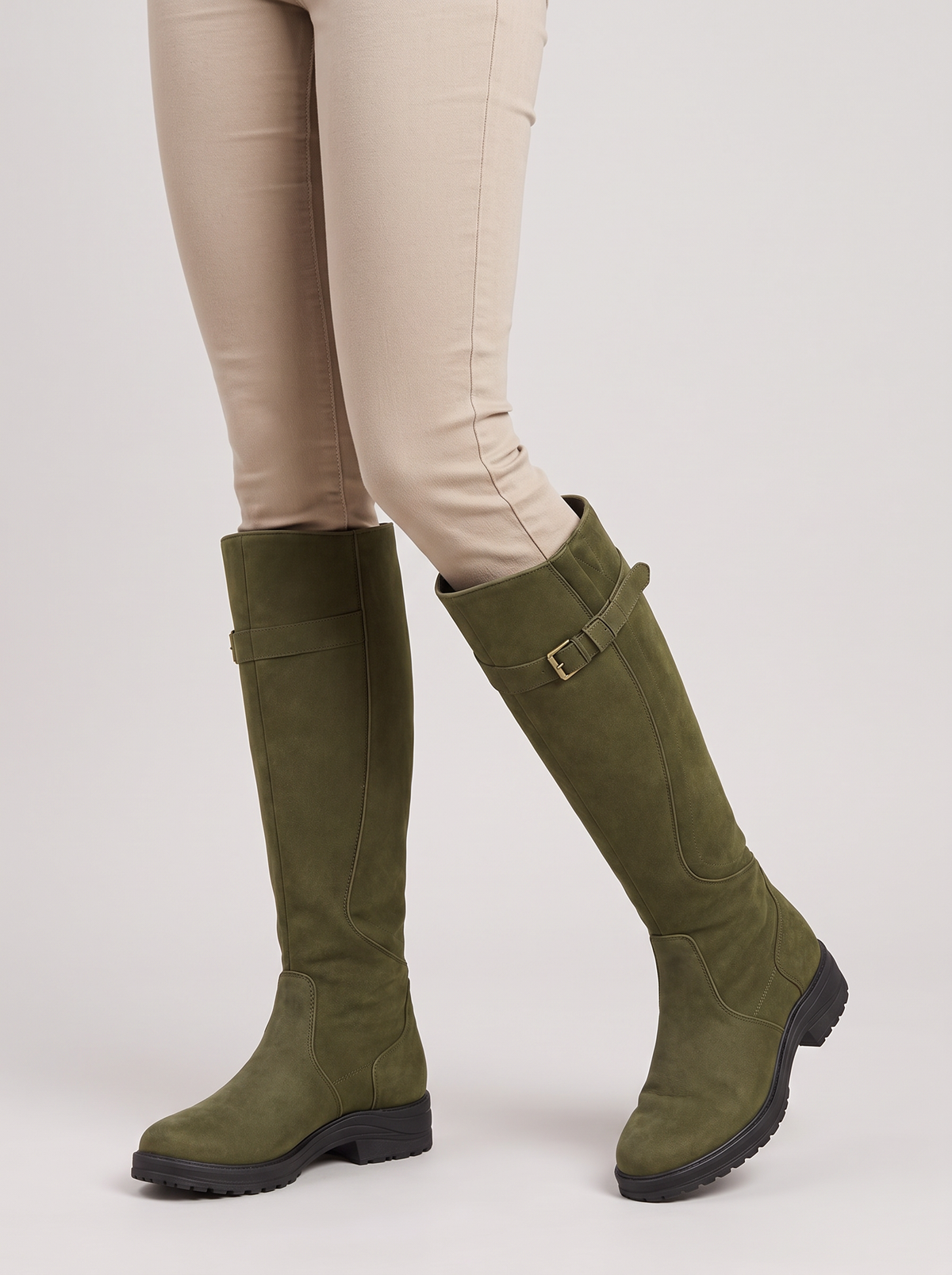 Women's Knee High Boots – Waterproof Lug Sole Boots in Green
