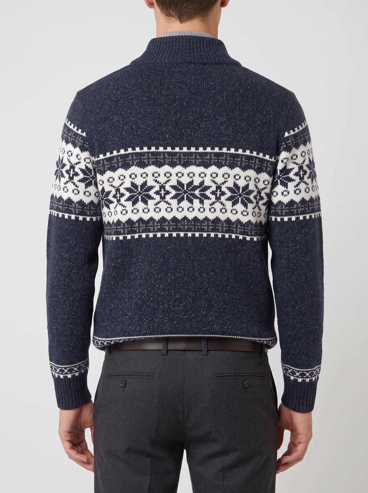 Men's Winter Jacket – Wool Blend Knitted Jacket in Blue – back view