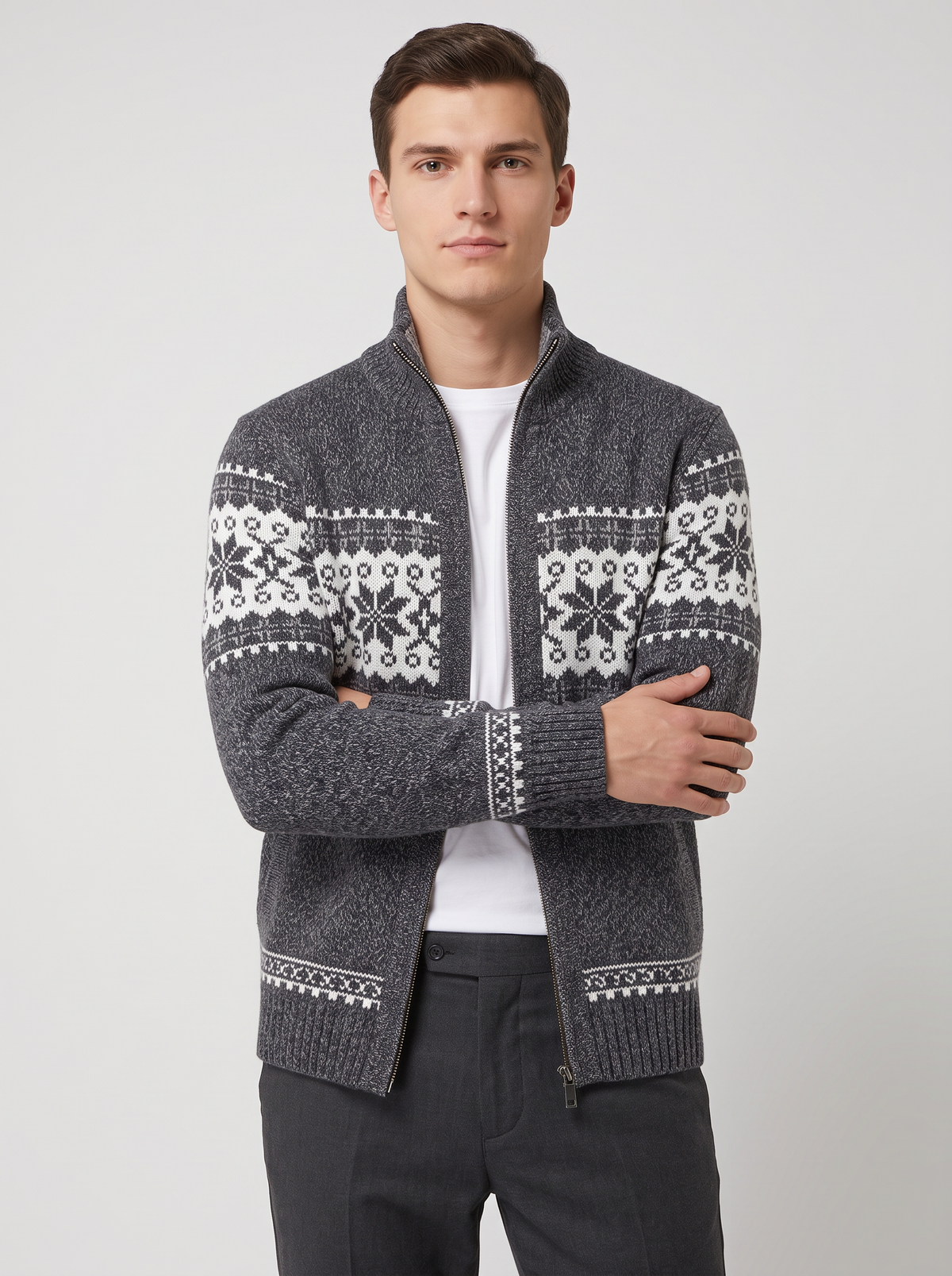 Men's Winter Jacket – Wool Blend Knitted Jacket in Grey