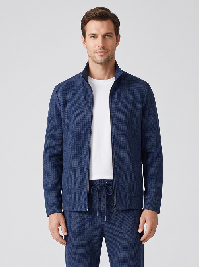 Men's Two Piece Set – Stretch Cotton Blend Co Ord Top & Trousers in Royal Blue – front view