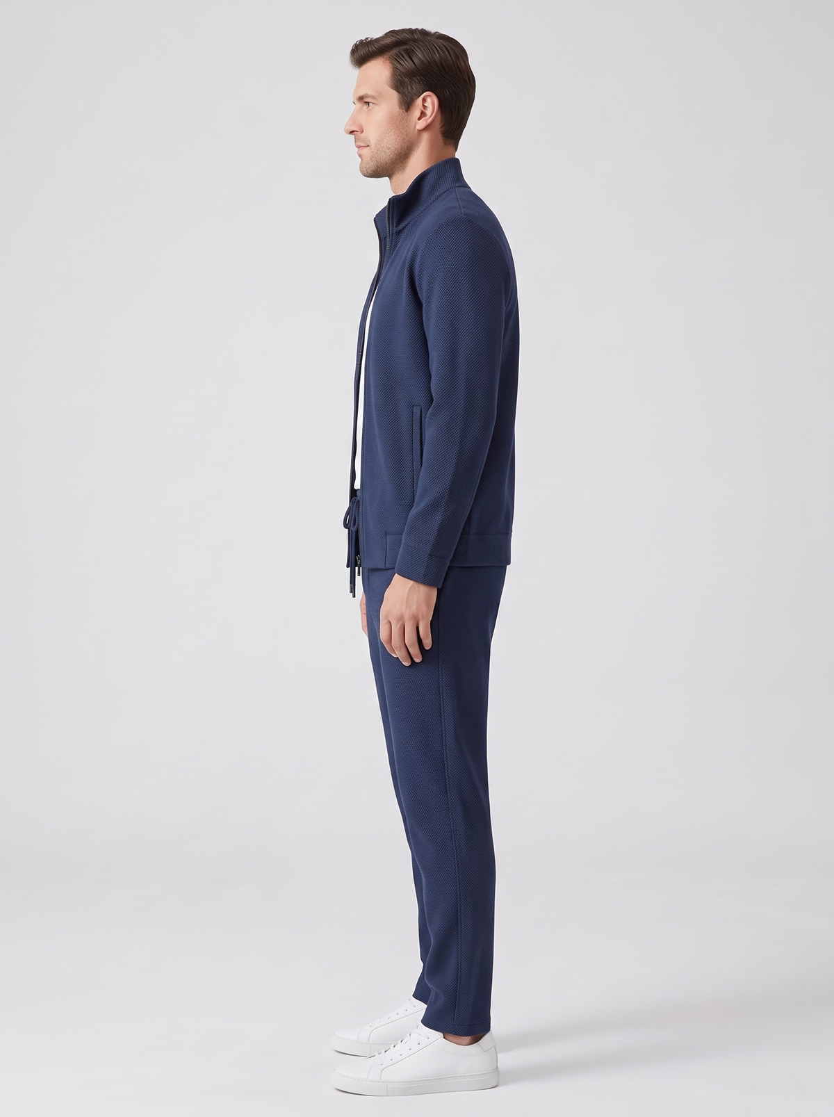 Men's Two Piece Set – Stretch Cotton Blend Co Ord Top & Trousers in Royal Blue – side view