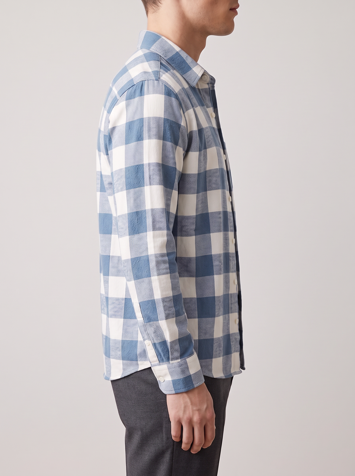 Men's Brushed Cotton Check Shirt in Blue & White – side view