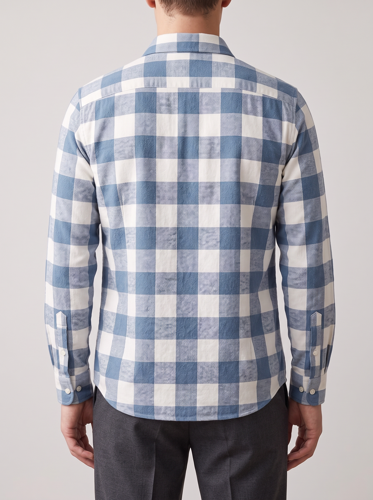 Men's Brushed Cotton Check Shirt in Blue & White – back view