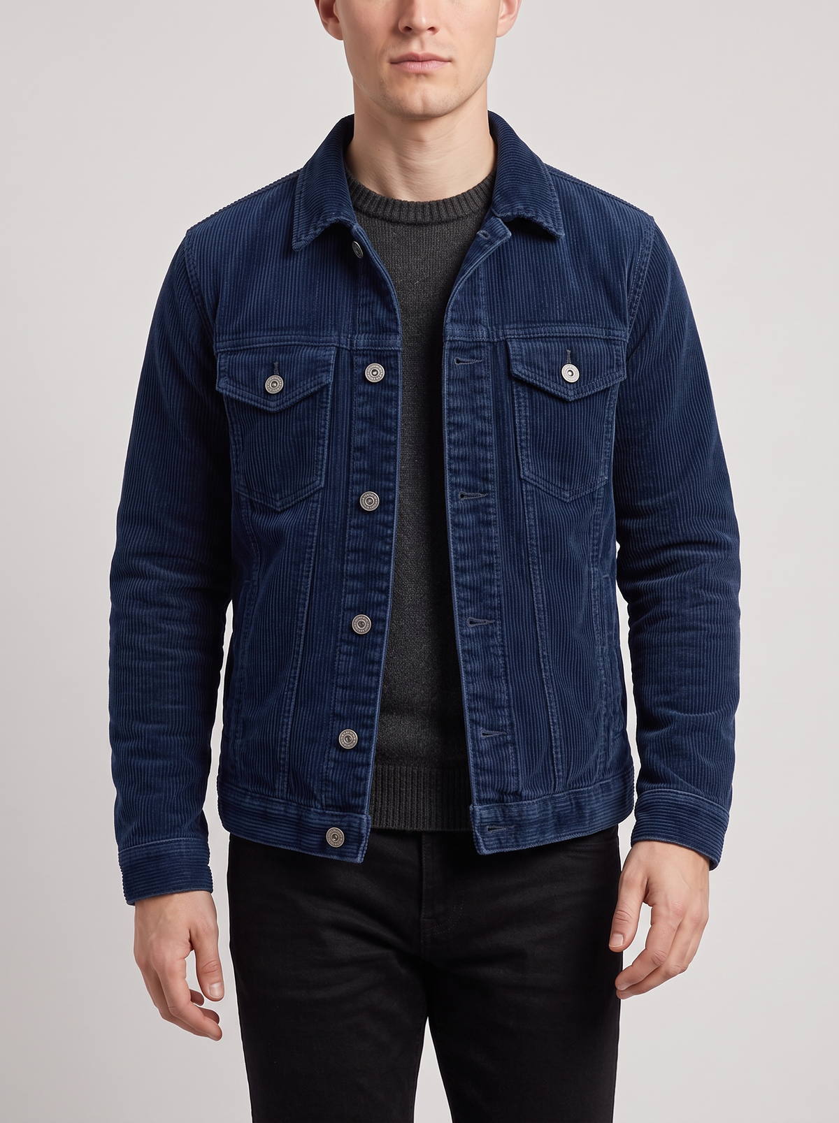 Men's Corduroy Work Jacket with Lapel Collar in Blue