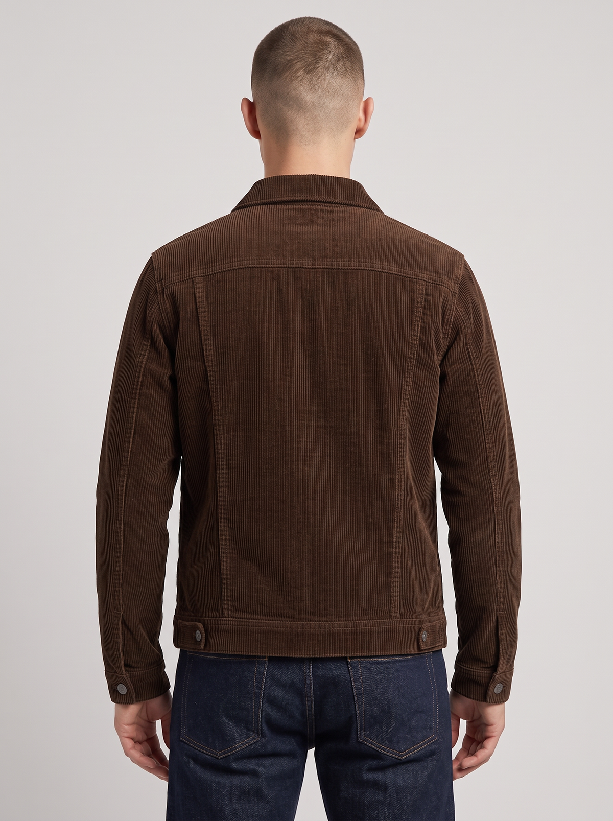 Men's Corduroy Work Jacket with Lapel Collar in Brown – back view