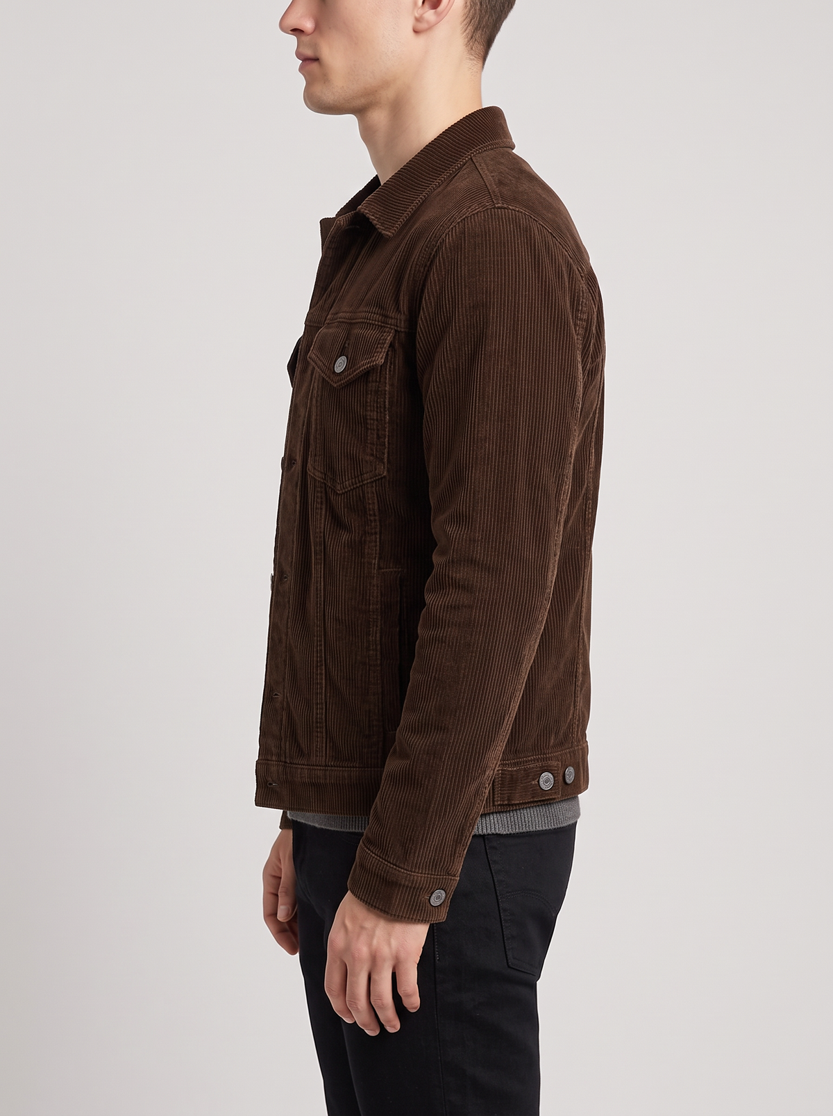 Men's Corduroy Work Jacket with Lapel Collar in Brown – side view