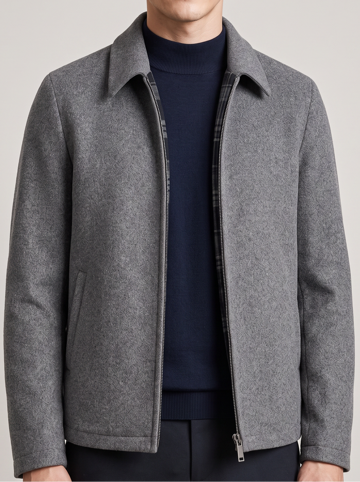 Men's Wool Blend Jacket – Plaid Lined Winter Jacket in Grey – front view