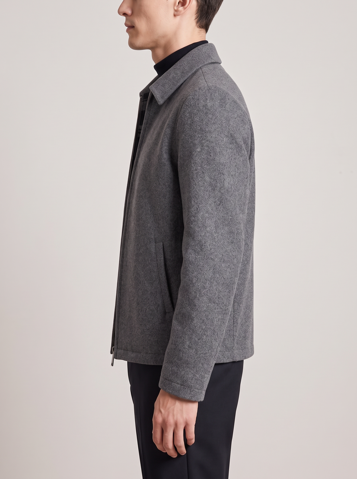 Men's Wool Blend Jacket – Plaid Lined Winter Jacket in Grey – side view